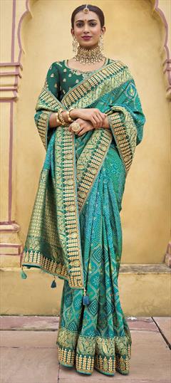 Bridal Blue color Saree in Silk fabric with Classic Gota Patti, Weaving, Zari work : 1832995