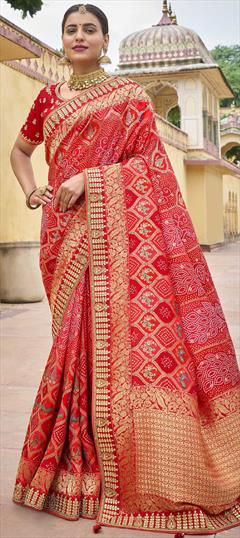 Bridal Red and Maroon color Saree in Silk fabric with Classic Gota Patti, Weaving, Zari work : 1833004
