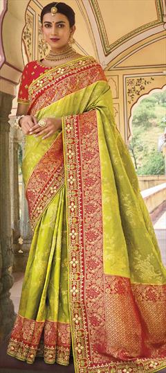 Bridal Green color Saree in Silk fabric with Classic Gota Patti, Weaving, Zari work : 1833031