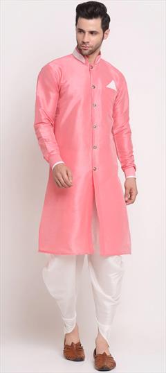 Pink and Majenta color Dhoti Kurta in Dupion Silk fabric with Thread work : 1833068