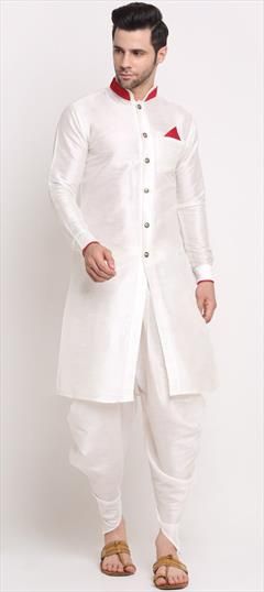 White and Off White color Dhoti Kurta in Dupion Silk fabric with Thread work : 1833071