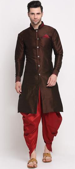 Beige and Brown color Dhoti Kurta in Dupion Silk fabric with Thread work : 1833072
