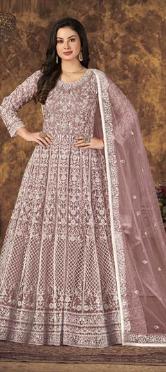 Designer, Party Wear Pink and Majenta color Salwar Kameez in Net fabric with Anarkali Embroidered work : 1833143