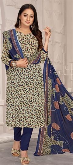 Casual, Festive Blue color Salwar Kameez in Crepe Silk, Georgette fabric with Straight Floral, Printed work : 1833265