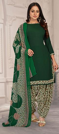 Casual, Festive Green color Salwar Kameez in Crepe Silk, Georgette fabric with Patiala Floral, Printed work : 1833267