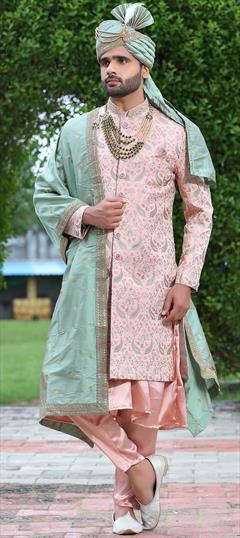 Pink and Majenta color Sherwani in Art Silk fabric with Embroidered, Sequence, Thread, Zari work : 1833269
