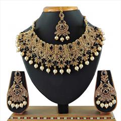 Black and Grey, Gold color Necklace in Metal Alloy studded with CZ Diamond, Pearl & Gold Rodium Polish : 1833386