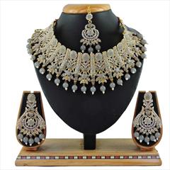 Black and Grey color Necklace in Metal Alloy studded with CZ Diamond, Pearl & Gold Rodium Polish : 1833392