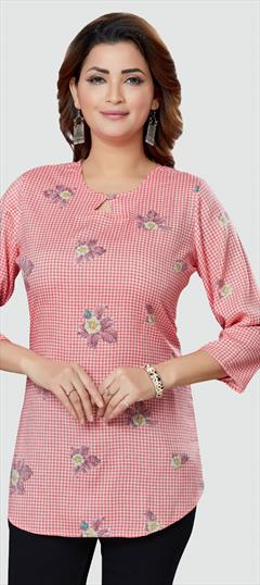Casual Pink and Majenta color Kurti in Rayon fabric with Long Sleeve, Straight Floral, Printed work : 1833545