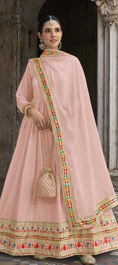 Engagement, Festive, Reception Pink and Majenta color Salwar Kameez in Georgette fabric with Anarkali Embroidered, Sequence, Thread, Zari work : 1833595