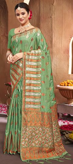 Traditional Green color Saree in Silk fabric with South Weaving work : 1833606