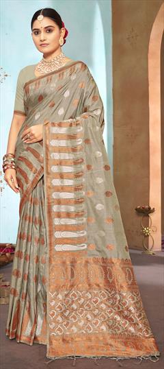 Traditional Black and Grey color Saree in Silk fabric with South Weaving work : 1833608