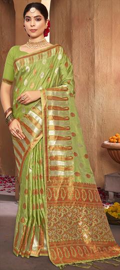 Traditional Green color Saree in Silk fabric with South Weaving work : 1833609