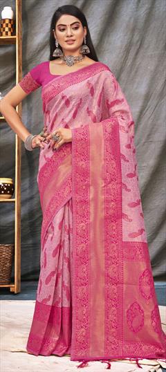 Traditional Pink and Majenta color Saree in Organza Silk fabric with South Weaving work : 1833619