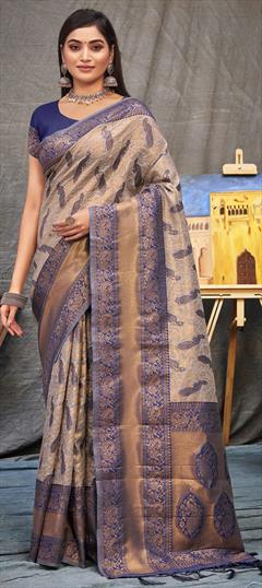 Traditional Blue color Saree in Organza Silk fabric with South Weaving work : 1833622