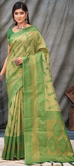 Traditional Green color Saree in Organza Silk fabric with South Weaving work : 1833626