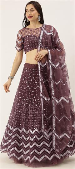 Engagement, Reception, Wedding Pink and Majenta color Lehenga in Net fabric with A Line Embroidered work : 1833751