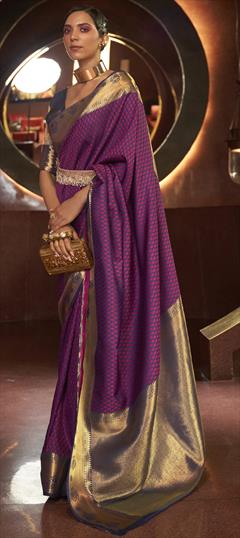 Festive, Traditional Purple and Violet color Saree in Silk fabric with South Weaving work : 1833798