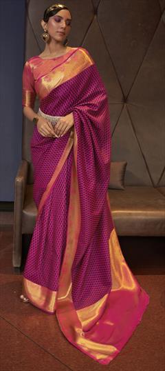 Festive, Traditional Pink and Majenta color Saree in Silk fabric with South Weaving work : 1833814