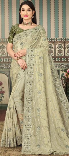 Festive, Party Wear Green color Saree in Georgette fabric with Classic Embroidered, Resham, Thread work : 1834048