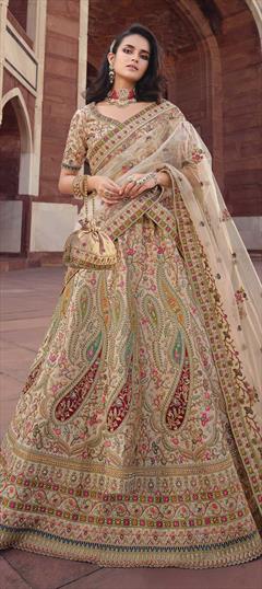 Bridal, Wedding Multicolor color Lehenga in Silk fabric with A Line Embroidered, Patch, Resham, Sequence, Stone work : 1834060