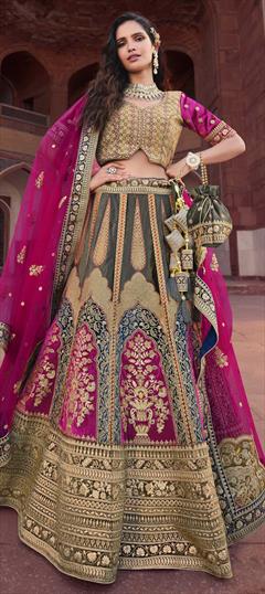 Bridal, Wedding Multicolor color Lehenga in Silk fabric with A Line Embroidered, Patch, Sequence, Zari work : 1834067