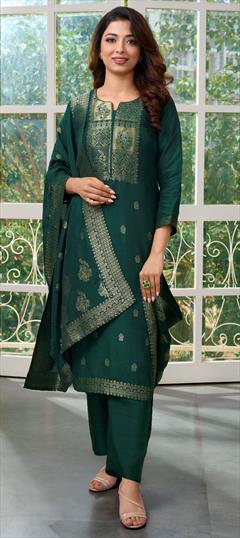 Festive, Mehendi Sangeet, Reception Green color Salwar Kameez in Brocade fabric with Straight Weaving, Zari work : 1834235