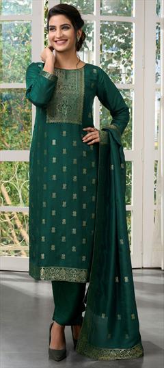 Festive, Mehendi Sangeet, Reception Green color Salwar Kameez in Brocade fabric with Straight Weaving, Zari work : 1834240