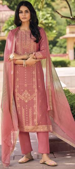 Festive Pink and Majenta color Salwar Kameez in Silk fabric with Straight Printed, Sequence work : 1834382