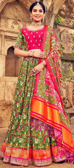 Festive, Navratri, Traditional Multicolor color Ready to Wear Lehenga in Silk fabric with Classic Embroidered, Printed, Zari work : 1834699