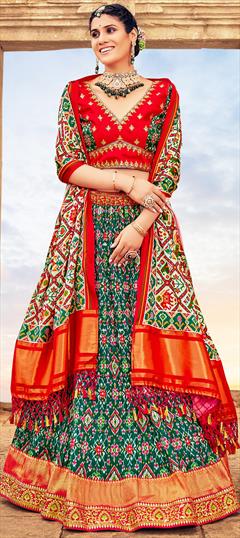 Festive, Navratri, Traditional Multicolor color Ready to Wear Lehenga in Silk fabric with Classic Embroidered, Printed, Zari work : 1834703