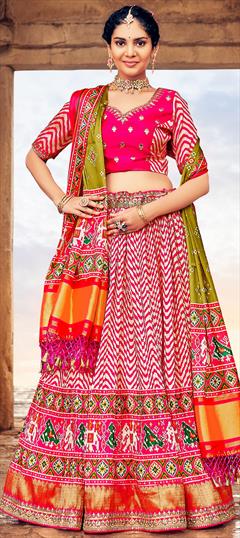 Festive, Navratri, Traditional Multicolor color Ready to Wear Lehenga in Silk fabric with Classic Embroidered, Printed, Zari work : 1834704
