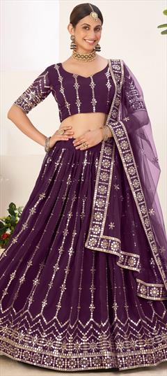 Engagement, Festive, Reception Purple and Violet color Lehenga in Georgette fabric with A Line Sequence, Thread work : 1834706