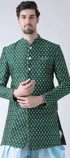 Green color Kurta in Dupion Silk fabric with Weaving work : 1834825