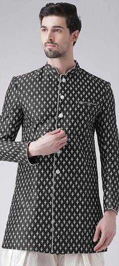 Black and Grey color Kurta in Dupion Silk fabric with Weaving work : 1834837