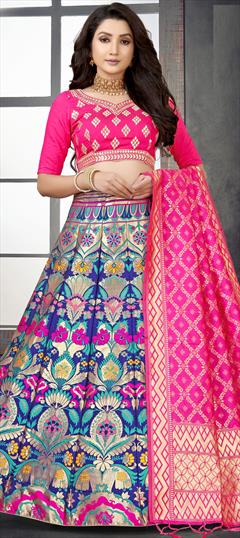 Mehendi Sangeet, Reception Multicolor color Lehenga in Banarasi Silk fabric with A Line Weaving work : 1835002