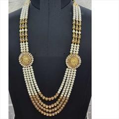 Beige and Brown color Groom Necklace in Metal Alloy studded with CZ Diamond, Pearl & Enamel : 1835029