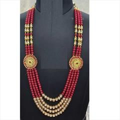 Red and Maroon color Groom Necklace in Metal Alloy studded with CZ Diamond, Pearl & Enamel : 1835034