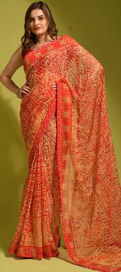 Casual Orange color Saree in Georgette fabric with Classic Printed work : 1835087