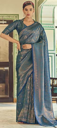 Designer, Traditional Blue color Saree in Art Silk, Silk fabric with South Weaving work : 1835342