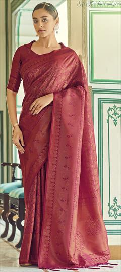 Designer, Traditional Red and Maroon color Saree in Art Silk, Silk fabric with South Weaving work : 1835343