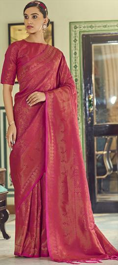 Designer, Traditional Red and Maroon color Saree in Art Silk, Silk fabric with South Weaving work : 1835348