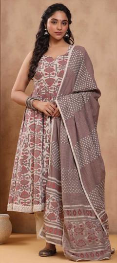 Casual, Festive Pink and Majenta color Salwar Kameez in Cotton fabric with Anarkali Lace, Printed work : 1835392