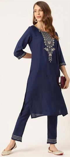 Party Wear Blue color Tunic with Bottom in Rayon fabric with Embroidered, Gota Patti work : 1835496