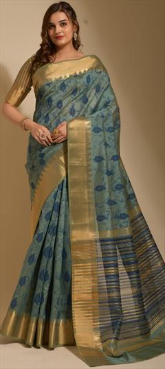 Festive, Reception, Wedding Green color Saree in Art Silk fabric with Classic Printed, Weaving work : 1835544