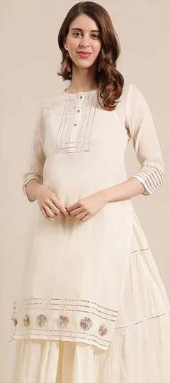 Designer White and Off White color Kurti in Rayon fabric with Long Sleeve, Straight Gota Patti work : 1835553