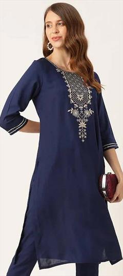 Designer Blue color Kurti in Rayon fabric with Long Sleeve, Straight Embroidered, Gota Patti work : 1835555
