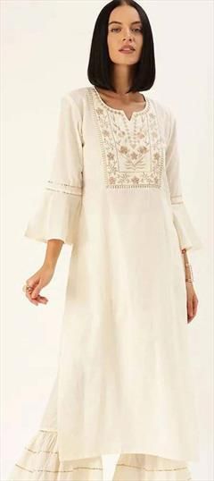 Designer White and Off White color Kurti in Rayon fabric with Long Sleeve, Straight Embroidered, Gota Patti work : 1835556