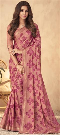 Casual Pink and Majenta color Saree in Georgette fabric with Classic Printed work : 1835596