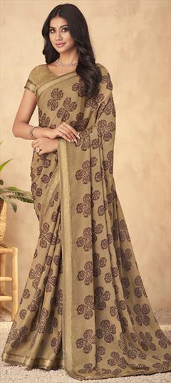Casual Beige and Brown color Saree in Georgette fabric with Classic Printed work : 1835598